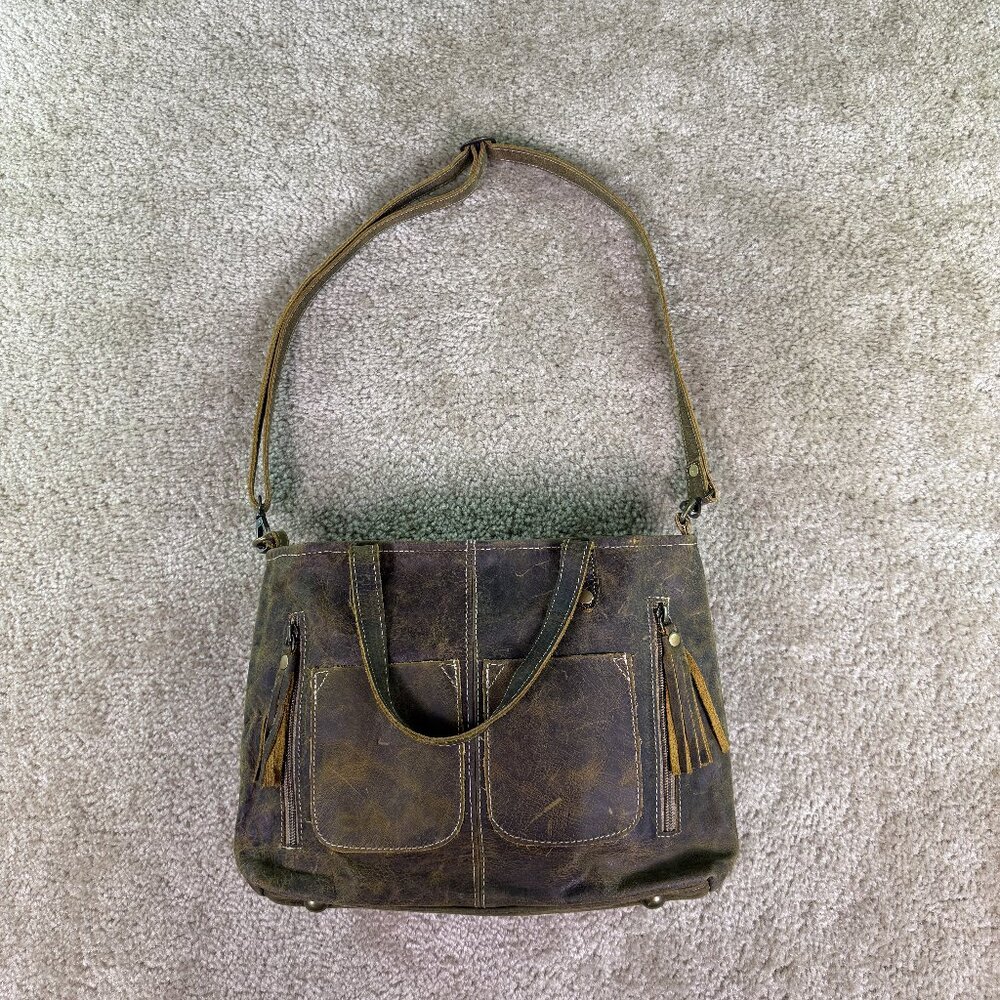 Myra Bag Brown Distressed Leather Shoulder Bag